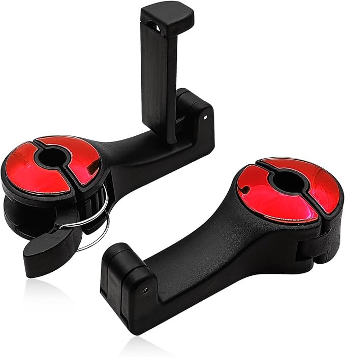 2PCS Car Headrest Hook with Phone Holder, Universal Car Headrest Storage Organizer Hanger Hook with Lock, Automotive seat Back Organizer headrest Hooks for Bags (Red) by Unknown