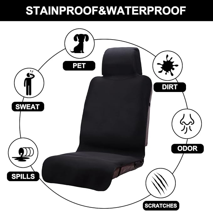 Neoprene Waterproof Car Seat Cover, Black 2pcs, Non-Slip | Car Seat Protector, Sweat-proof, Universal Fit SUV & Truck, Machine Washable, For Gym, Yoga, Pets, Workout, Beach, Swimming - Image 3