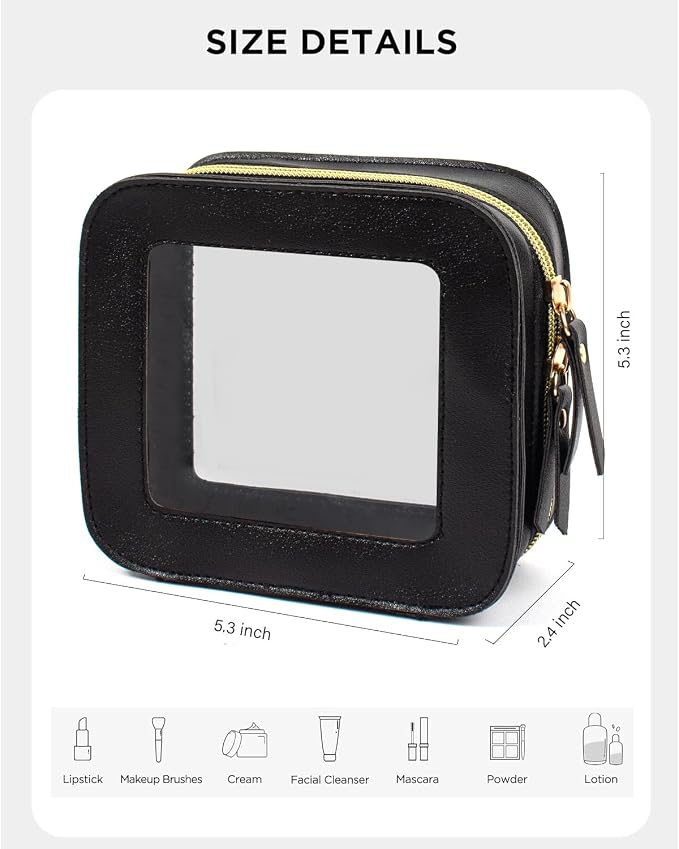 Clear Zipper Pouch for Sunscreen and Cosmetics Storage,Durable Make Up Organizer for Beach Bag Essentials,Waterproof Makeup Bag Sunscreen Pouch for Travel,Beach,Pool(Black, Mini-Clear) - Image 2