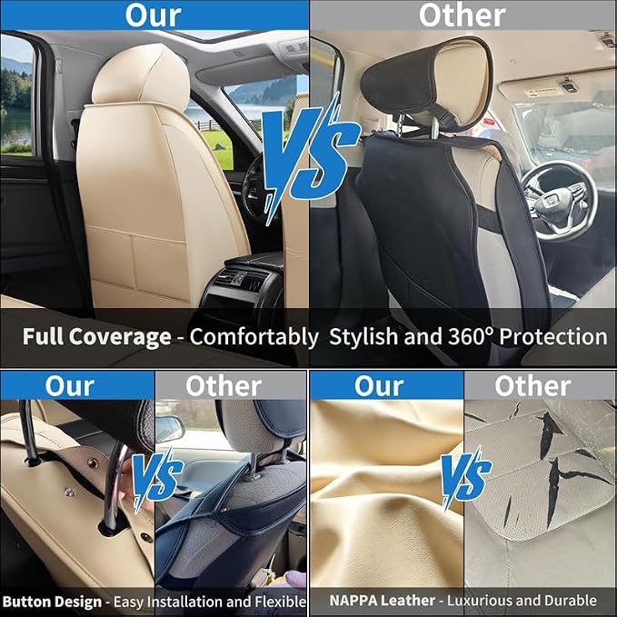 Car Seat Covers Full Set Custom Fit for Honda Accord 2000-2026 , Beige | Premium Faux Leather, Waterproof, Anti-Slip, Airbag Compatible, Breathable, Car Seat Protectors, 2 Rows 5 Seats - Image 6