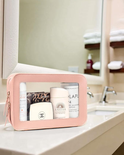 Clear Makeup Bags, TSA Approved Toiletry Bag with Zipper, Makeup Organizer for Carry-on Travel Essentials, Car Accessories Organizers Storage for Women Men (Clear-Pink) - Image 8