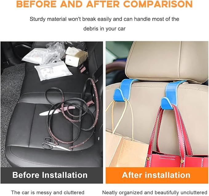 povtii 4PCS Car Seat Headrest Hook, Auto Back Seat Hanging Storage Organizer, Vehicle Seatback Hanger Holder for Purse Handbag Coat Umbrella, Universal Interior Car Accessories (Light Blue) - Image 6