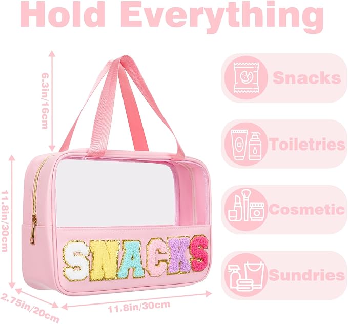 Snack Bag Clear Chenille Varsity Letter Zipper Pouch for Travel Preppy Cosmetic Bag Clear Cosmetic Bag Makeup Travel Bag for Women - Image 4