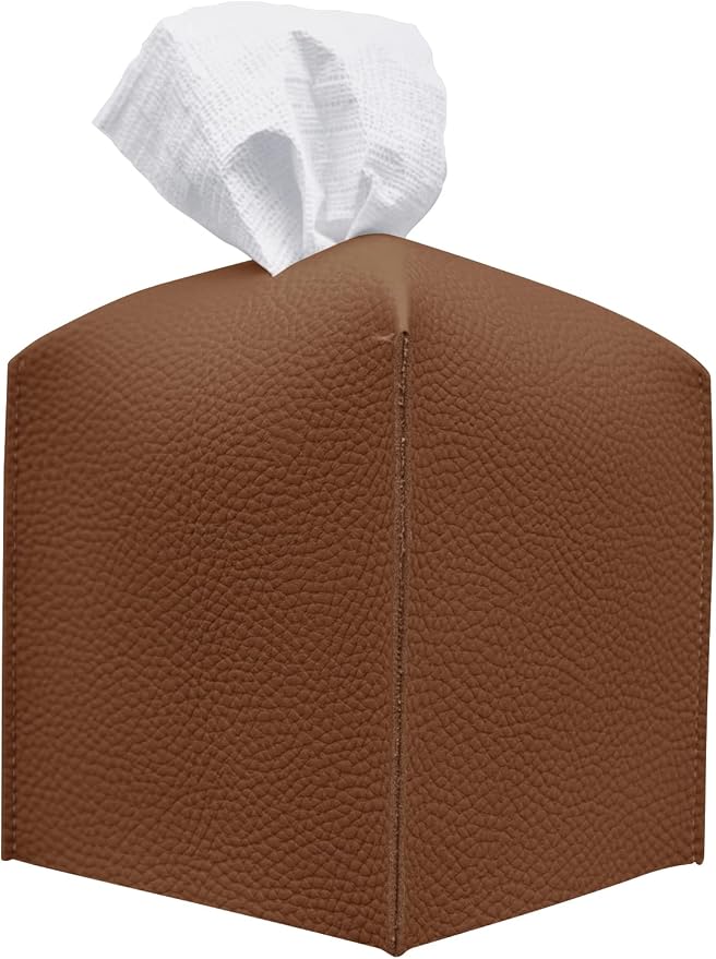 Carrotez Tissue Box Cover, [Refined] Modern PU Leather Square Tissue Box Holder - Decorative Holder/Organizer for Bathroom Vanity Countertop, Night Stands, Office Desk & Car 5"X5"X5" - Camel by Carrotez