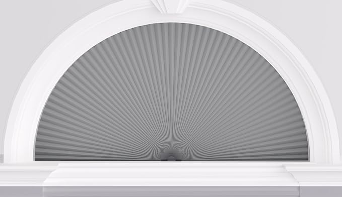 Myshade Arch Window Shades Half Circle Blackout Cellular Shades Cordless No Drill Blinds for Windows Half Moon Honeycomb Fabric No Tools Room Darkening Shades Easy Install (1PCS Grey 72" W X 36" H) by MYSHADE