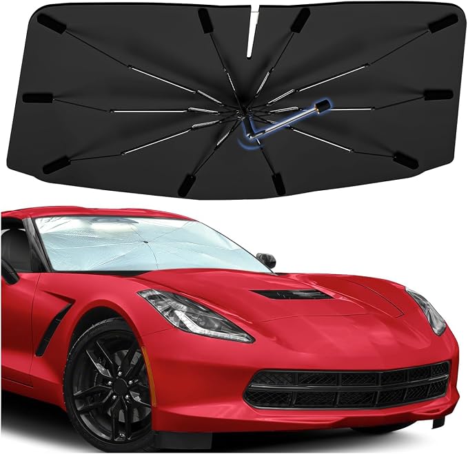 Windshield Sun Shade Umbrella for Chevrolet Corvette 2005–2019 Front Window | Double Layer Foldable Car Sunshadefor Corvette,UV Protection Sun Blocker & Heat Shield by Bocvam
