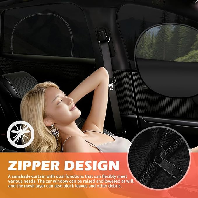 4PCS Zipper-Style Car Window Shades,Front/Rear Car Window Screens for Camping with Breathable Mesh,Upgraded Cars Shades for Side Windows for Privacy and Sun Protection - Image 5