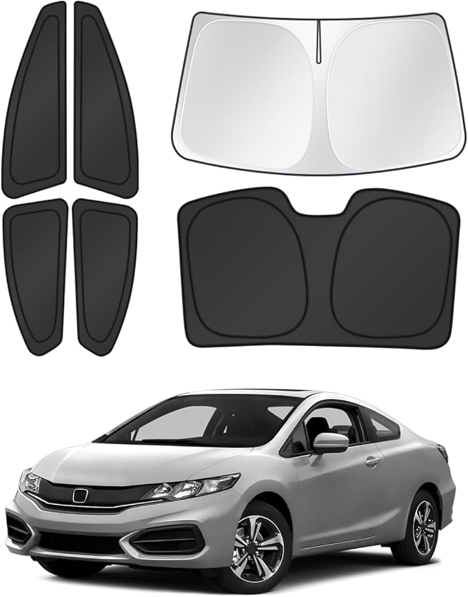 Canvcle Window Shades for 2012-2015 Honda Civic Accessories Windshield Sun Shade Side Rear Window Cover Sunshade Sun Visor Shield Privacy Protection for Camping Keep Vehicle Cool Black 6PCS by Canvcle
