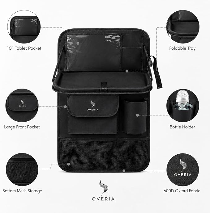 Car Back Seat Organizer with Foldable Laptop Tray, Waterproof Heavy-Duty 600D Oxford Car Seat Protector with Tablet Holder & Storage Pockets for Kids Travel, SUV, Truck & Family Road Trips - Image 7