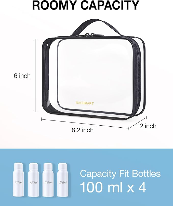 BAGSMART Clear Toiletry Bag with Handle 3-Pack TSA Approved, Black | Water-resistant Travel Toiletry Bag, Carry On Travel Accessories Bag, Airport Airline Quart Size Bags Women Men, Makeup Bag - Image 2