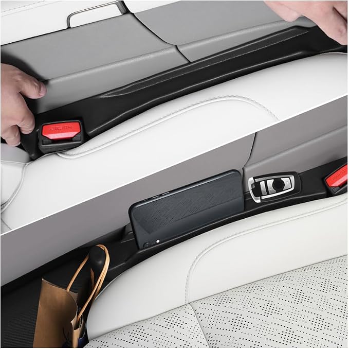 2PCS Car Seat Gap Filler Organizer,3 in 1 Car Seat Side Gap Filler with Hook for Avoiding Dropped Items,Universal No Drop Seats Guard for Filling Gaps 1.37-1.49 Inch Wide (Black) by Unknown