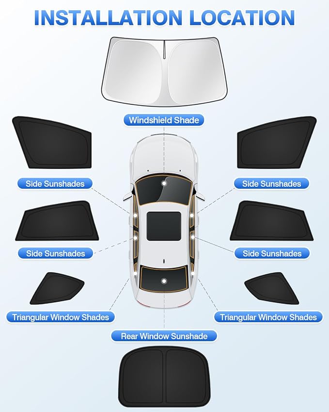Canvcle Sunshades for Tesla Model S 2012-2025 2026 (Not for Model S Plaid/Long Range) Windshield Sun Shade Side Rear Window Shade Cover Sun Visor Shield Privacy Protection Keep Vehicle Cool Black 8PCS - Image 5