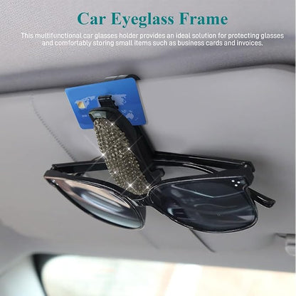 2PCS Glasses Holders for Car Sun Visor, Fashion Bling Crystal Rhinestones Car Eyeglasses Sunglasses Hanger Mount with Ticket Card Clip, Universal Vehicle Visor Accessories for Women Men (Gray) - Image 3