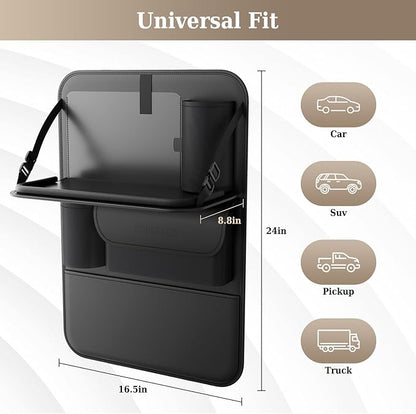 Coverado Car Backseat Organizer with Tablet Tray, Nappa Leather Organizer for Car Seat Back, Waterproof Car Seat Organizer with Touch Screen, Seat Protector Kick Mats for Kids - Image 3