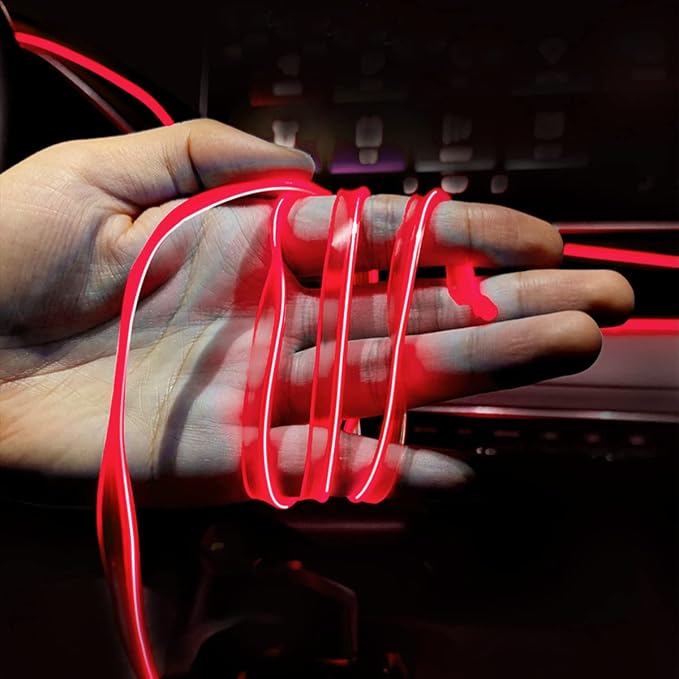 16FT EL Wire Strip Lights, USB Car Neon Trim, Sewing Edge, Red | USB-powered operation, sewing-edge design, fuse protection, interior ambient lighting use, cut-to-length construction - Image 6