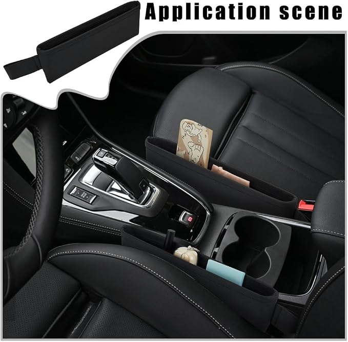 PH PandaHall 2pcs Car Gap Filler Organizer Front Side Pocket Seats Cars Console Side Organizer Leather Seat Gap Storage Box Black Seat Catcher Holders for Holding Phone Key Sunglasses Wallet Cards - Image 3