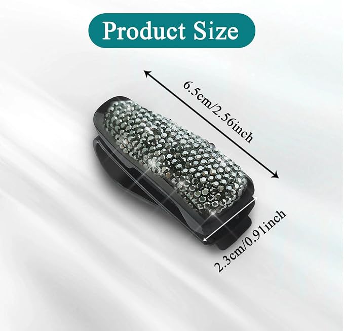 2PCS Glasses Holders for Car Sun Visor, Fashion Bling Crystal Rhinestones Car Eyeglasses Sunglasses Hanger Mount with Ticket Card Clip, Universal Vehicle Visor Accessories for Women Men (Bright black) - Image 2