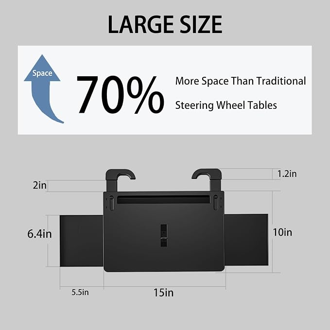Steering Wheel Tray, Car Food Tray, Car Desk for Laptop, Multipurpose Car Table for Eating & Work, Adjustable Car Tray with Drawer and Anti-Slip Protective Adhesive - Image 3