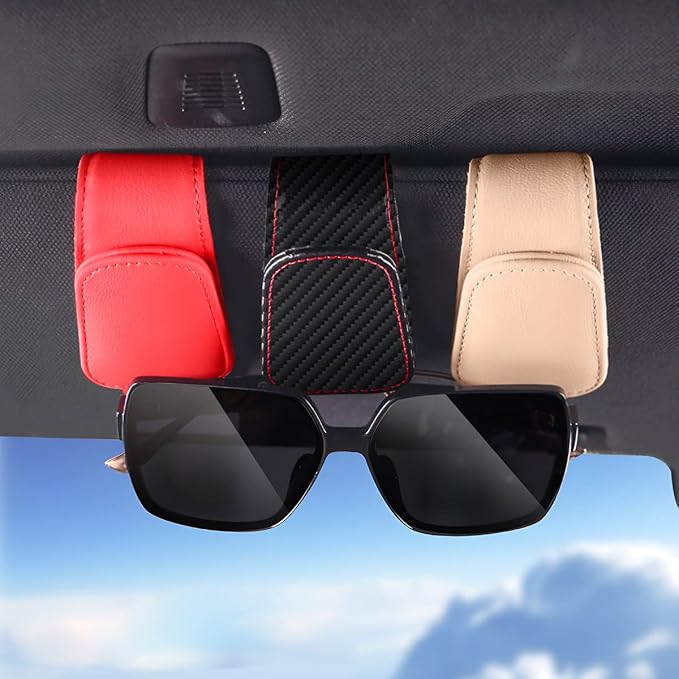 AICEL Sunglasses Holders for Car Sun Visor, Leather Magnetic Clip, White | Leather Eyeglasses Hanger Mounter, Magnetic Glasses Holder and Ticket Card Clip, Car Accessories, Universal Fit - Image 6