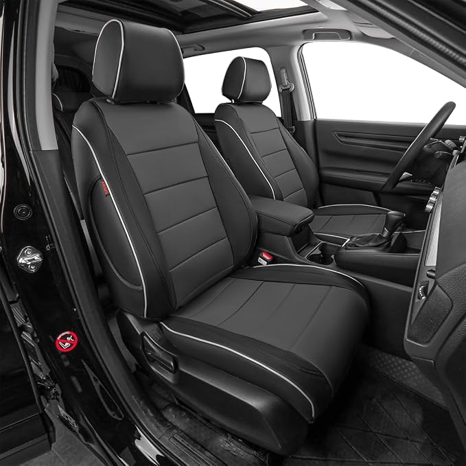 EKR Car Seat Covers for Honda HRV 2023-2027,Leatherette Full Set | Custom Fit for Honda HRV EX-L 2023-2027 Glove-Like Fit,Airbag Compatible,Easy Clean,Faux Leather(Black/Gray) by EKR