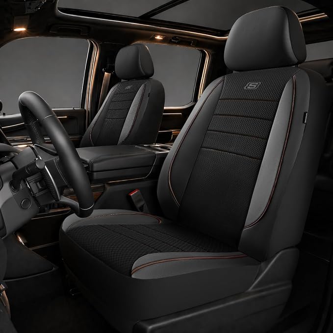 Skechers Air-Cooled Memory Foam Seat Covers,Mesh Thick Car Seat Covers,Piping Leather Car Seat Covers Front Seats,Airbag Compatible,Automotive Comfort Universal FitMost Cars,Vans,Truck,SUV,Brown by Unknown