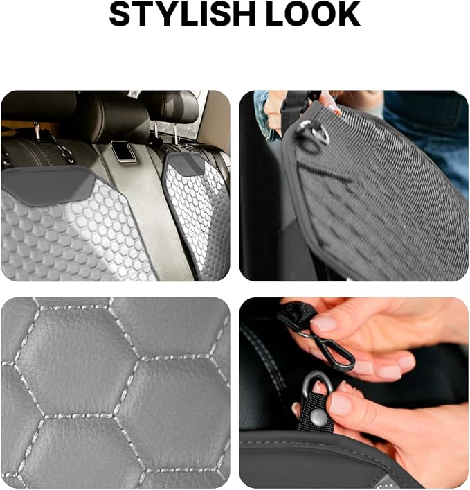 Set Seat Back Organizer & Car Seat Protector Hexy Waterproof & Non-Slip Protector for Child Car Cushion for Leather and Fabric Seats (Gray 2 pcs) - Image 6