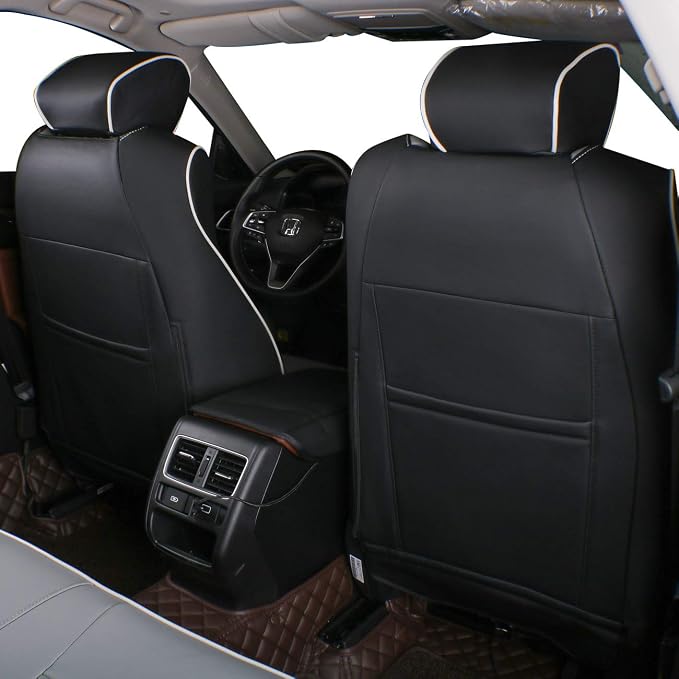 EKR Accord Seat Covers Full Set Custom for Honda Accord Base,EX-L,Touring 2014-2017 (Hybrid),(Rear Row W/Solid Backrest W/Armrest) Leather Seat Cover for Cars SUV,Faux Leather(Black/Gray) - Image 3