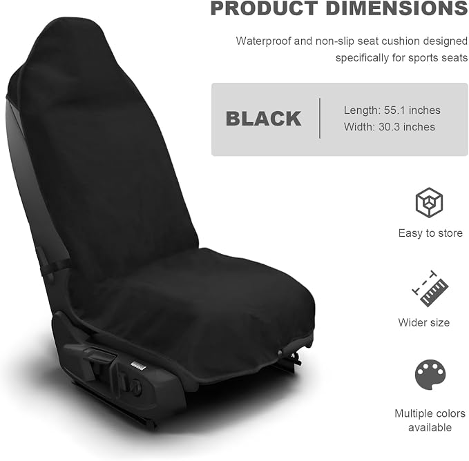 Car Towel Seat Cover, Waterproof Non-Slip Bucket Seat Protector for Running Swimming Hiking, Universal Machine Washable Front Seats Towel Protective Cover for Car SUV Truck (Black) - Image 2