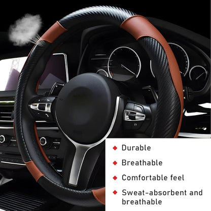 povtii Car Steering Wheel Cover, 15 Inch Leather Breathable Auto Steering Wheel Protector, Comfortable Non-Slip Vehicle Steering Wheel Covers, Universal Car Accessories (Coffee, with Lining) - Image 4
