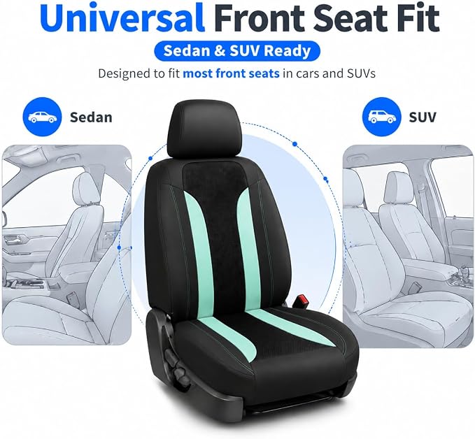 4 PCS Cooling Car Seat Covers, Breathable Auto Driver Seats Protective Cover with Hooks, Comfortable Anti-Slip Front Seats Cover Interior Accessories for Car Truck SUV (Mint Green) - Image 6
