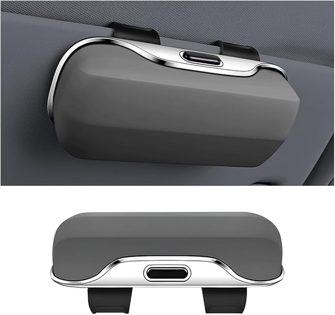 Zipelo 7.09 x 2.56 Inch Car Sun Visor Sunglasses Case, Gray | ABS construction, push-bounce opening, clip-on mounting, holds eyewear tickets and cards, car interior accessories by zipelo
