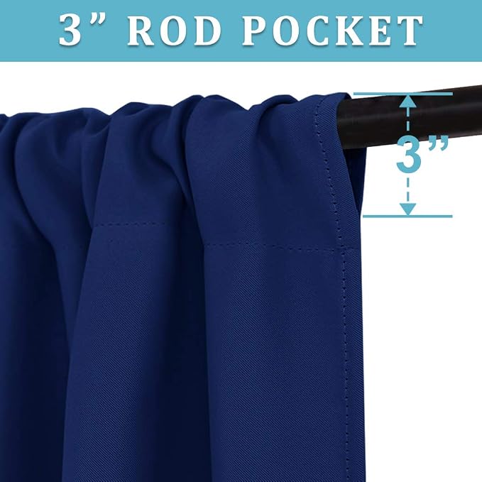 RYB HOME Blackout Curtains for Bedroom Living Room Nursery 63 inches Long | Thermal Insulated,Room Darkening,Privacy Protection,Rod Pocket,Drapes for Office Home Theater,W34 x L63,Marine Blue,2 Panels - Image 2
