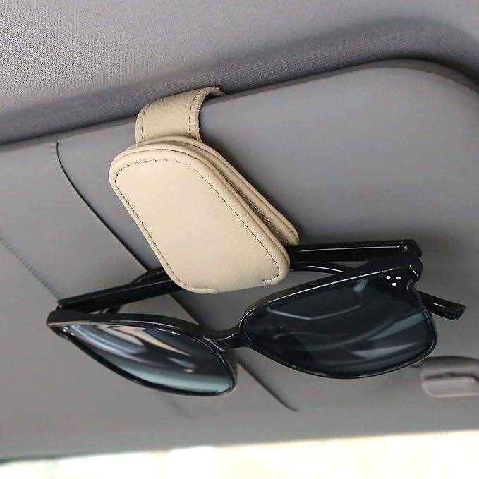 2-Packs Leather Sunglasses Holders for Car Sun Visor, Magnetic Glasses Eyeglass Hanger Clip for Car - Image 2