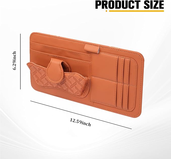 Car Sun Visor Organizer, Multifunctional Visor Storage Pouch with Sunglasses Holder & Card Sleeve Pocket, Auto Interior Organizer Pocket Bag for Pens Cards Documents, Universal Fit (Brown) - Image 2