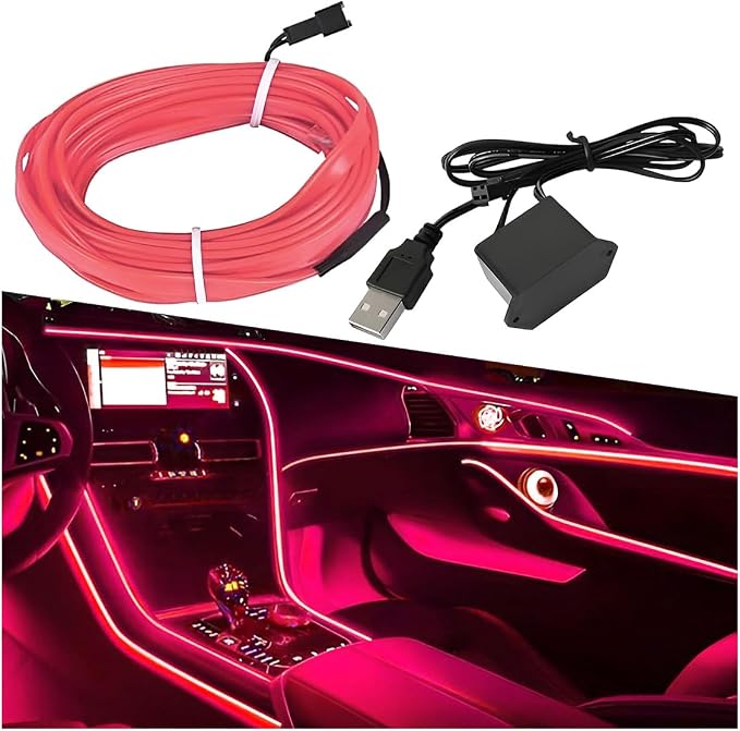 ZIMISI EL Wire Car Interior LED Strip Lights, Neon Light Strip (Pink) | 5V 16FT Car Ambient Lighting Decorations with Sewing Edge, USB Electroluminescent Car Interior Lights with Fuse Protection by Unknown