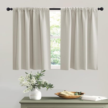RYB HOME Short Natural Curtains for Small Bedroom Kitchen Cafe Window | Thermal Insulating, UV Blocking, Privacy Protection, Drapes/Tiers for Basement Garage Bathroom, W42 x L36, 2 Panels by RYBHOME
