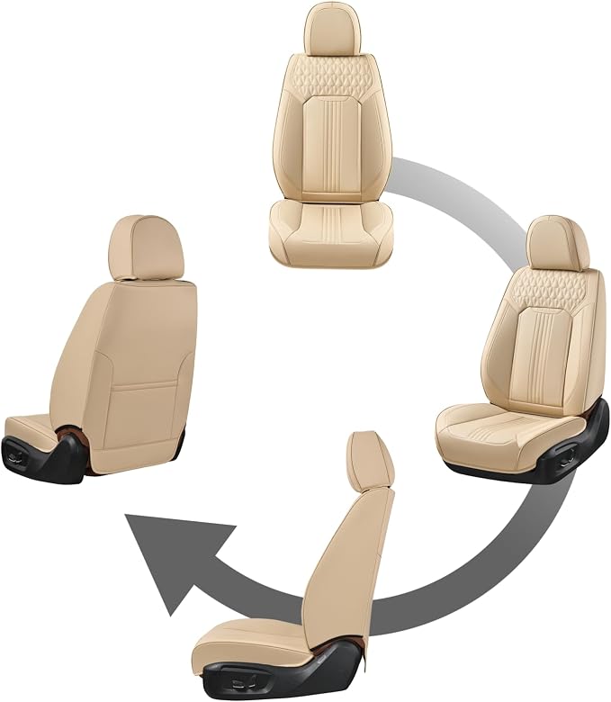 Coverado Front Seat Covers, Leather Car Seat Cover, Waterproof Car Seat Protector, Driver Seat Covers Car Seat Cushion Universal Fit for Most Cars, Beige - Image 8