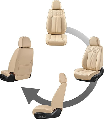 Coverado Front Seat Covers, Leather Car Seat Cover, Waterproof Car Seat Protector, Driver Seat Covers Car Seat Cushion Universal Fit for Most Cars, Beige - Image 8