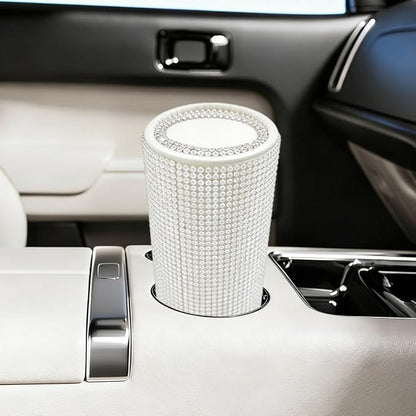 Craedli Bling Car Tissue Holder for Cup Holder, Sparkly Crystal Rhinestone Round Cylinder Car Tissue Box, Refillable Tissues Dispenser Auto Interior Paper Napkin Container with 1 Pack Tissues (White) by Unknown