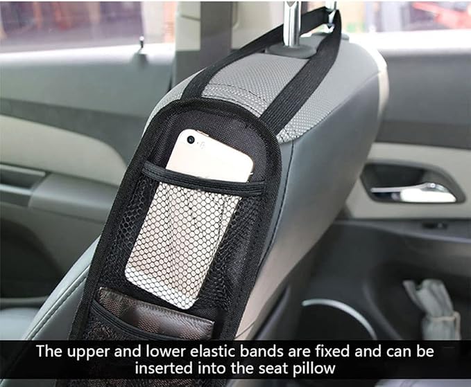 MOTAIN Car Seat Side Pouch, Seat Side Net Storage Hanging Pouch, Multi-pocket Storage for Keys, Phone, Snacks, etc. Fits Any Front Passenger Seat of Cars, Trucks, Mini Vans and SUVs (2) - Image 5