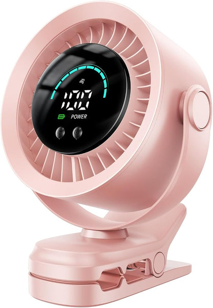 KIMMOO Portable Clip on Fan, 100-Speed Rechargeable USB Fan with LED Display, 360° Rotation & Strong Airflow Desk Fan, Up to 17 Hours Small Battery Fan for Outdoor Travel Camping Treadmill Car (Pink) by KIMMOO