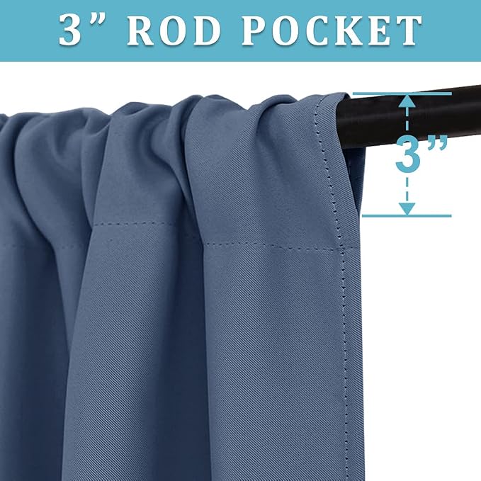 RYB HOME Short Blackout Curtains for Bedroom, Room Darkening Insulated | Rod Pocket, Summer Heat Light UV Blocking, Energy Saving, Drapes for Nursery, W34 x L48, Stone Blue, 2 Panels - Image 2