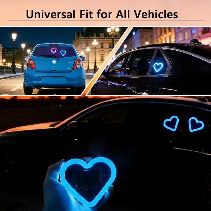 Solar Powered Heart Light for Car (Ice Blue) | 2pcs Led wireless lamp with 6 modes vibration sensor, auto light activation, romantic gift for couples interior decor - Image 5