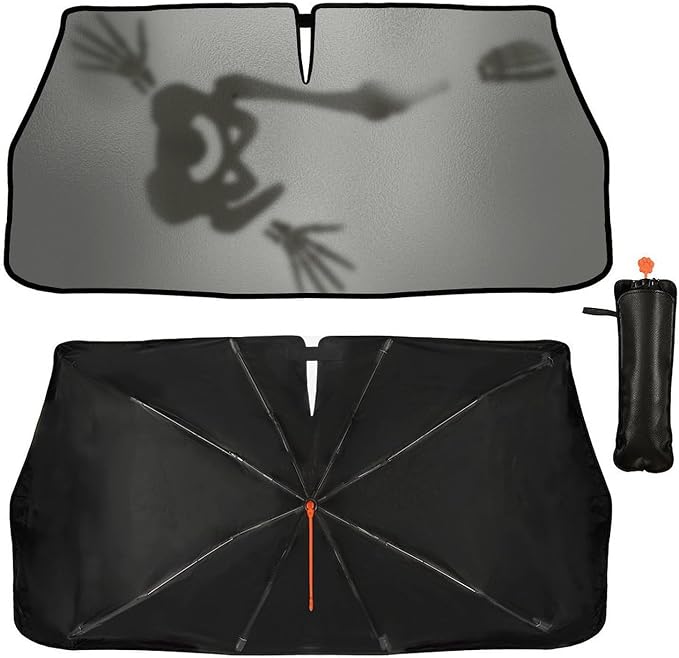 Skull Skeleton Car Windshield Sun Shade Umbrella Bendable Handle Foldable Funny Skull Sunshade for Car Windshield Block UV Rays Keep Vehicle Cool for Most Sedans SUV Trucks Cars 57"x30" by DOPINDU