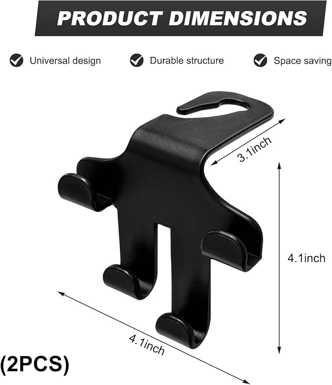 2PCS Car Seat Headrest Hooks, 4-in-1 Sturdy Car Seat Back Hanger Multifunctional Hanging Holder, Heavy Duty Auto Storage Hook Organizer for Handbags Purses Coats Grocery Bags - Image 2