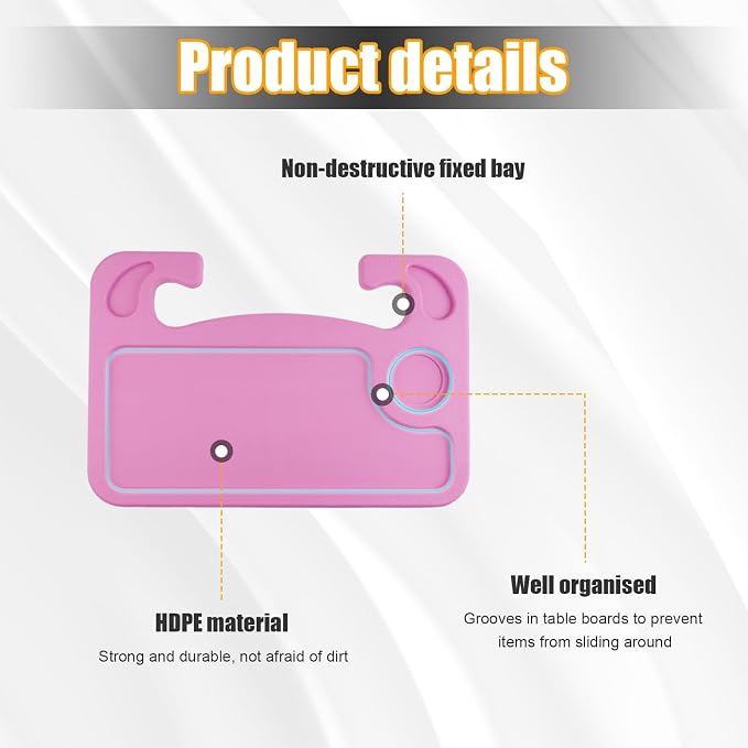 Dickno Car Steering Wheel Desk, Multipurpose Auto Steering Wheel Tray with Drink Holder, Steering Wheel Food Tray for Eating, Universal Vehicle Travel Accessories for Constant Travelers (Pink) - Image 3