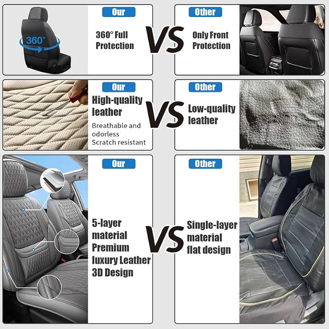 Car Seat Covers Full Set Custom Fit For Lexus ES300h 2013-2026, Black | Lumbar Support, Premium Faux Leather, Breathable, Anti-Slip, Airbag Compatible, Waterproof, Car Seat Protectors, 2 Row-5Seat - Image 4