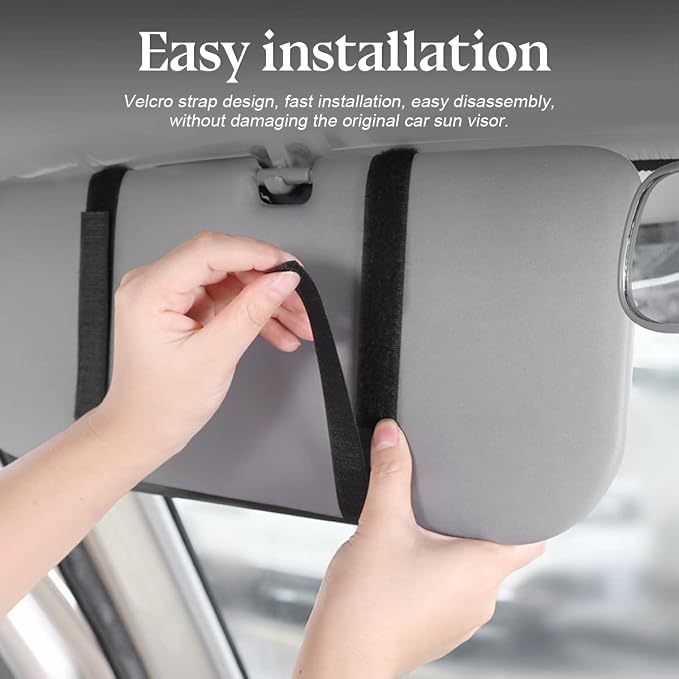 Zipelo 12.2 x 6.5 Inch PU Leather Car Sun Visor Organizer, Black | ABS backing, mesh and zipper pockets, holds cards glasses pens and cables, dual elastic strap mounting, fits most sunshades - Image 4