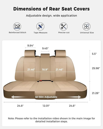 Huidasource Beige Back Seat Cover, Luxury Faux Leather Car Back Seat Cover, Velcro Adjustable, Compatible with Child Seat, Perforation Cooling＆Heating, Universal Fit for Most Cars Vans, Trucks, SUVs - Image 2