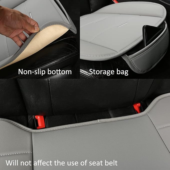 West Llama Bottom Seat Covers, Include 1 Pair Front Seat Protector and 1 Rear Seat Cover, Universal PU Leather Seat Covers for 90% Cars (Gray) - Image 6